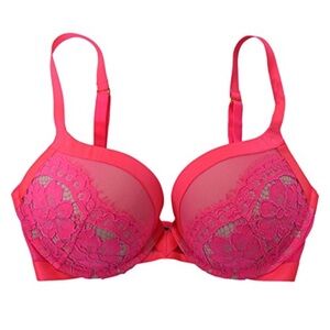 Victorias Secret very sexy padded push up bra front closure neon pink lace 34B